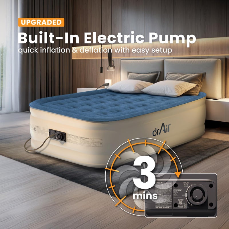 Dr. air Full Air Mattress with Built-in Pump, 18" Raised Blow Up Mattress, 600 lbs Max Honeycomb Air Bed, 48Hr Leak-Proof Test, 3min Inflatable Mattress for Home, Guests, Camping, Colchones inflables - Image 2