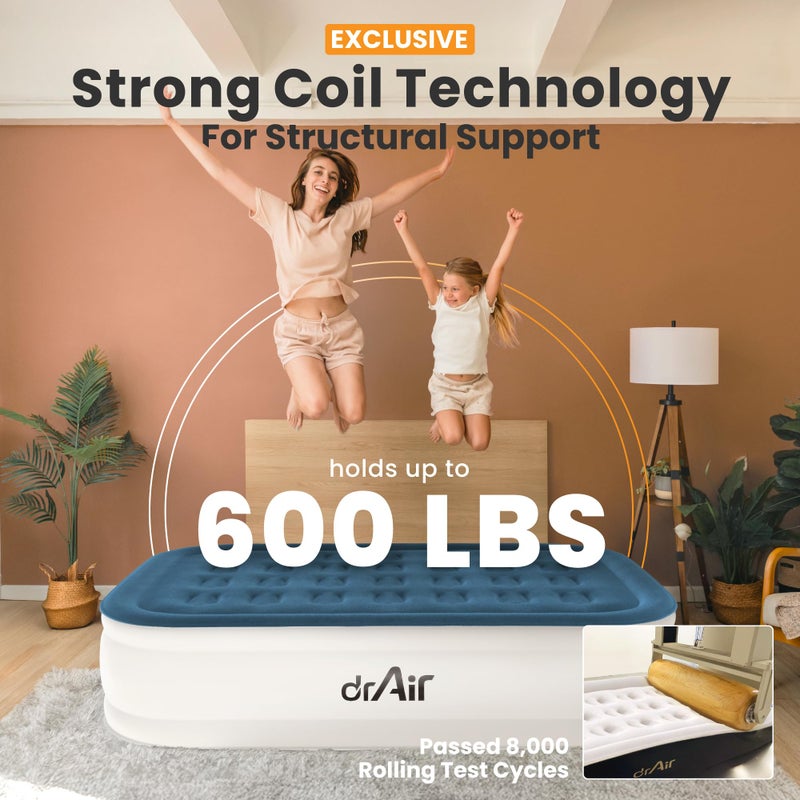 Dr. air Full Air Mattress with Built-in Pump, 18" Raised Blow Up Mattress, 600 lbs Max Honeycomb Air Bed, 48Hr Leak-Proof Test, 3min Inflatable Mattress for Home, Guests, Camping, Colchones inflables - Image 4