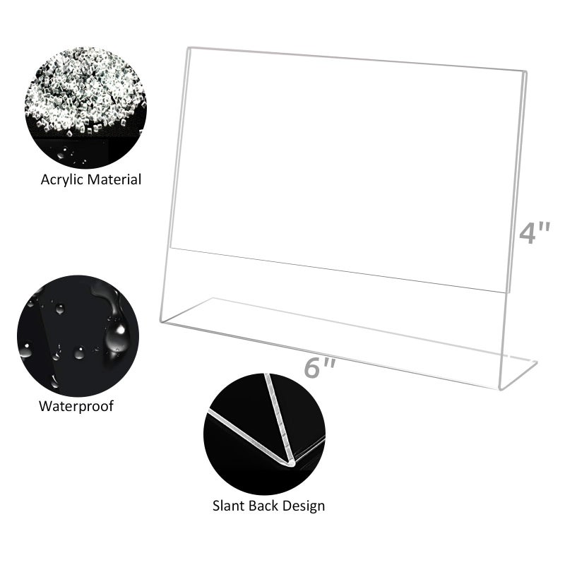Bolidery 4x6 Acrylic Picture Frames  Set Of 6 Clear Acrylic Frameless Gift for Desktop Display  Standing Picture or Display Sign Holder with Inserts for Home Office - Horizontal - Image 2