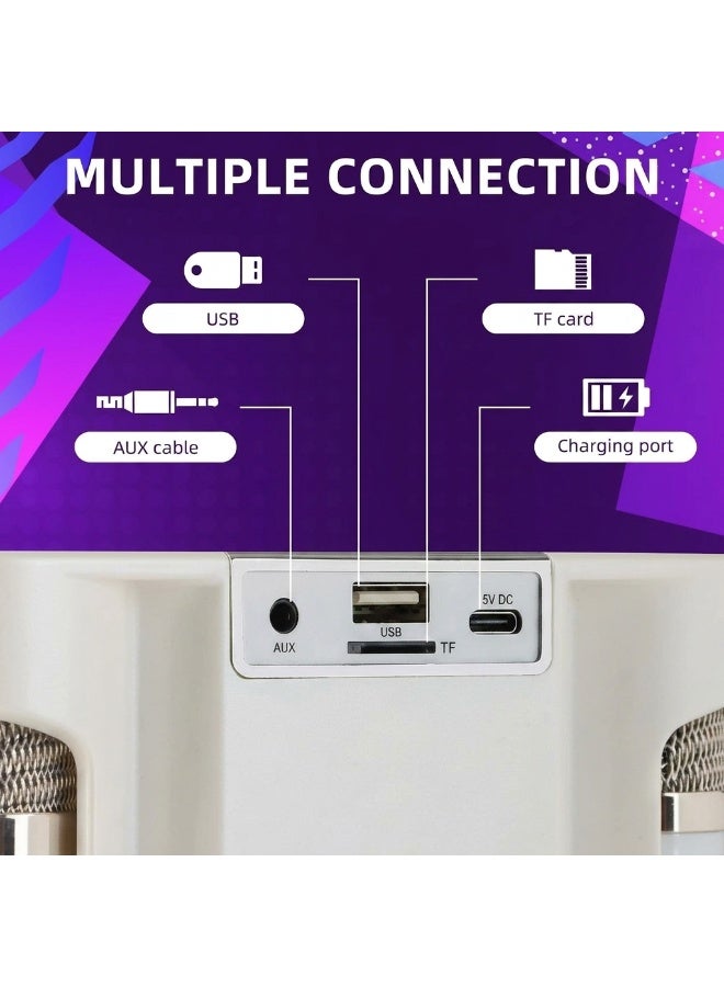 سماعة كاريوكي بلوتوث محمولة مع ميكروفونين لاسلكيين، نظام KTV منزلي، بلوتوث 5.0، مؤثرات تغيير الصوت، تقليل صوت المغني، تشغيل عبر USB وTF وAUX، قابلة لإعادة الشحن - Image 3