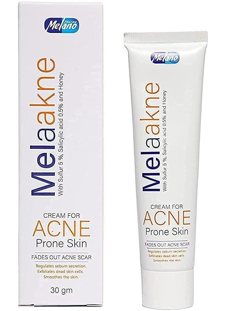 Melano Pharma - Melaakne Cream for Acne-Prone Skin with 5% Sulfur, 0.5% Salicylic Acid, and Honey, Fades Acne Scars, Regulates Sebum Secretion, Exfoliates Dead Skin Cells, and Smoothens the Skin, 30g. - Image 1