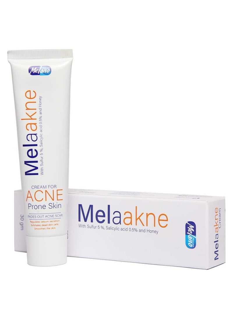 Melano Pharma - Melaakne Cream for Acne-Prone Skin with 5% Sulfur, 0.5% Salicylic Acid, and Honey, Fades Acne Scars, Regulates Sebum Secretion, Exfoliates Dead Skin Cells, and Smoothens the Skin, 30g. - Image 1
