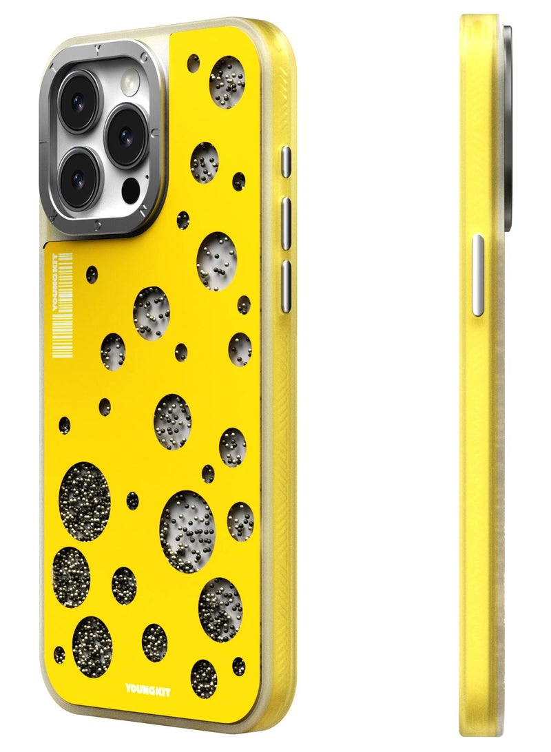YOUNG KIT حافظة آيفون 15 برو ماكس 6.7 بوصة من سلسلة FlowBeads بتصميم نقاط البولكا - لون أصفر - Image 2