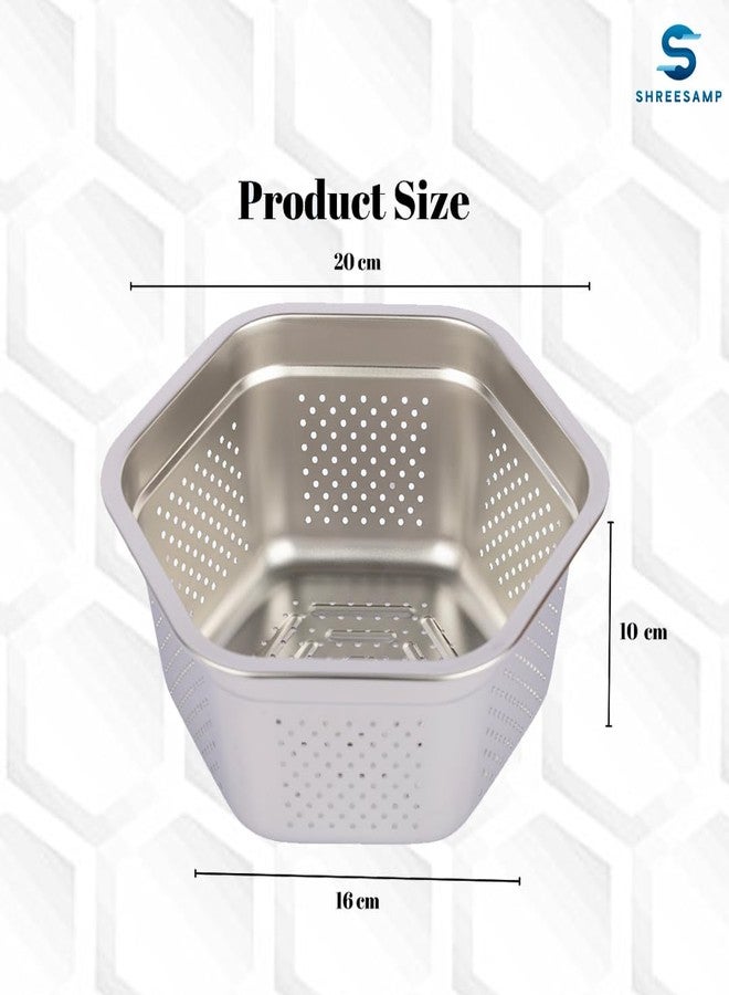 SHREESAMP Hexagon Shape Kitchen Strainer Washing Stainless Steel Colander Basin Cereal Bowl Vegetables Drain Basket Household Mesh Metal Sink Storage - Image 2