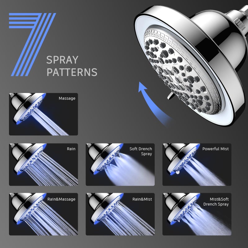 FEELSO Filtered Shower Head with LED Color Changing, 7 Modes High Pressure Rain Shower Head with Filters, Water Softener Showerhead for Hard Water Remove Chlorine, Reduces Dry Itchy Skin & Hair - Image 2