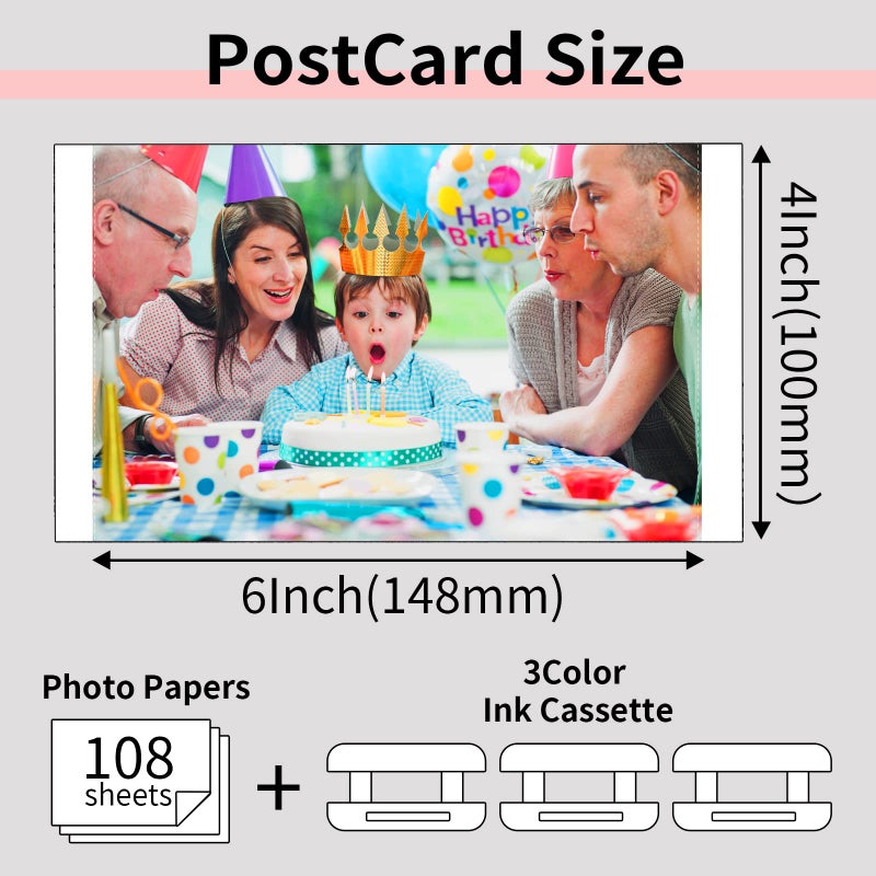 Freshworld Compatible for Canon Selphy CP1500 CP1300 Ink and Paper for Canon Photo Paper 4x6 Inch Color Ink and Paper Set(3 Ink + 108 Sheets Glossy KP-108in Photo Paper)for Selphy CP1200 CP1000 CP910 CP900 CP810 - Image 5