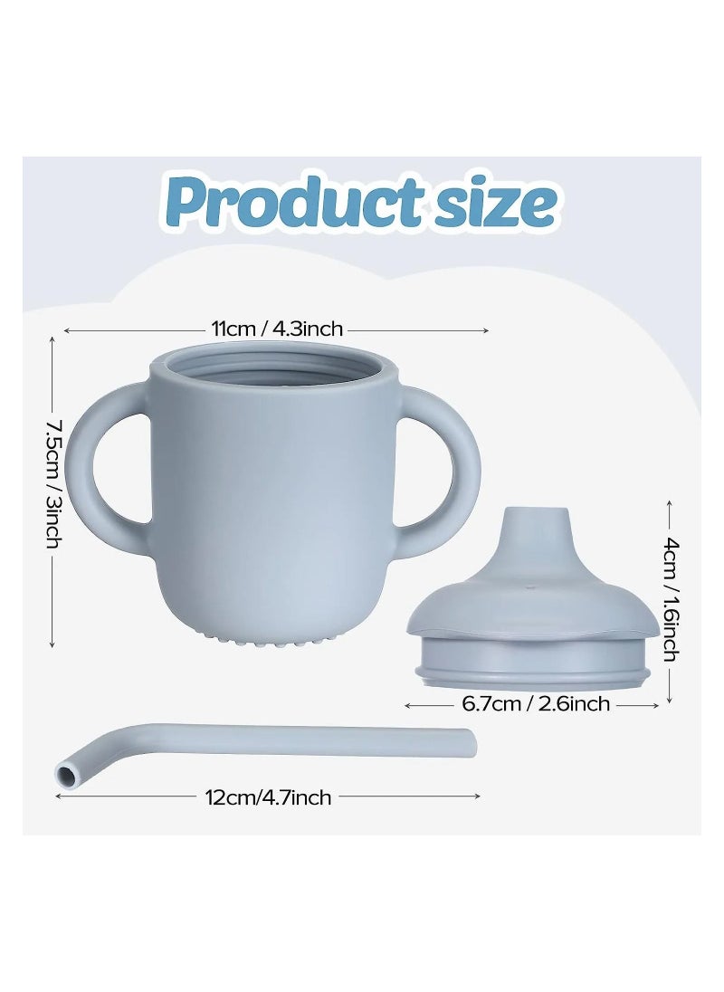 Baby and Toddler Trainer Cup, 180 mL Silicone Sippy with Handles Lid and Straw, Spill Proof and Non-Slip (blue)