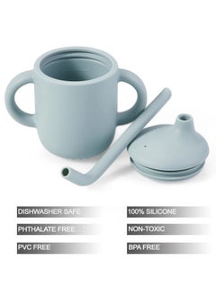 Dominy Baby and Toddler Trainer Cup, 180 mL Silicone Sippy with Handles Lid and Straw, Spill Proof and Non-Slip (blue)  - Image 5