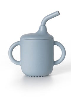 Dominy Baby and Toddler Trainer Cup, 180 mL Silicone Sippy with Handles Lid and Straw, Spill Proof and Non-Slip (blue)  - Image 1