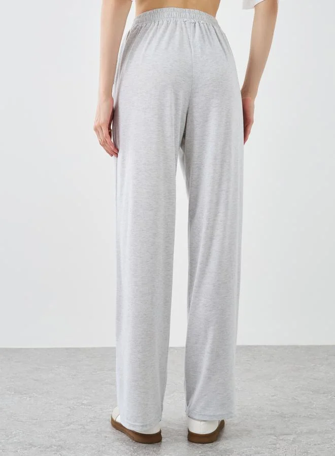 Take Two Take Two Women Grey Slogan Print Wide Leg Joggers with Elastic Waistband