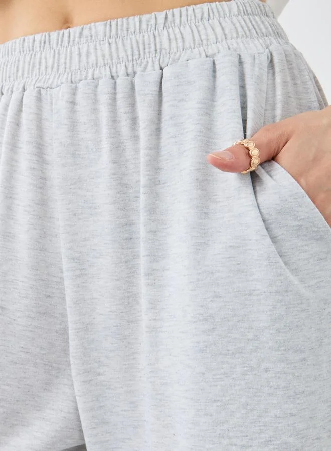 Take Two Take Two Women Grey Slogan Print Wide Leg Joggers with Elastic Waistband