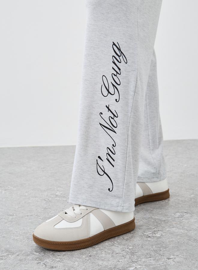 Take Two Women Grey Slogan Print Wide Leg Joggers with Elastic Waistband - Image 3