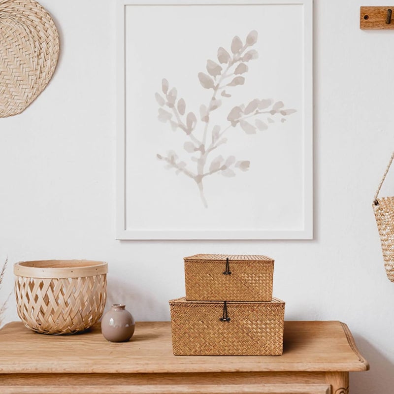 Esoes Wicker Storage Basket Woven Rattan Storage Box With Lids Seagrass Laundry Baskets Makeup Organizer For Bathroom, Living Room, Kitchen (XXL) - Image 5