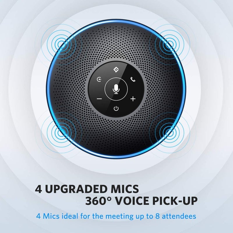 eMeet EMEET Bluetooth Speakerphone M2 Black Conference Speaker for 5-8 People Business Conference 360º Voice Pickup 4 AI Microphone Self-Adaptive Conference Call Speaker Skype USB Speakerphone  - Image 3