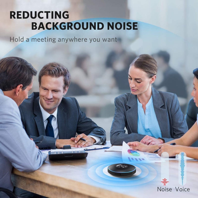 eMeet EMEET Bluetooth Speakerphone M2 Black Conference Speaker for 5-8 People Business Conference 360º Voice Pickup 4 AI Microphone Self-Adaptive Conference Call Speaker Skype USB Speakerphone  - Image 4