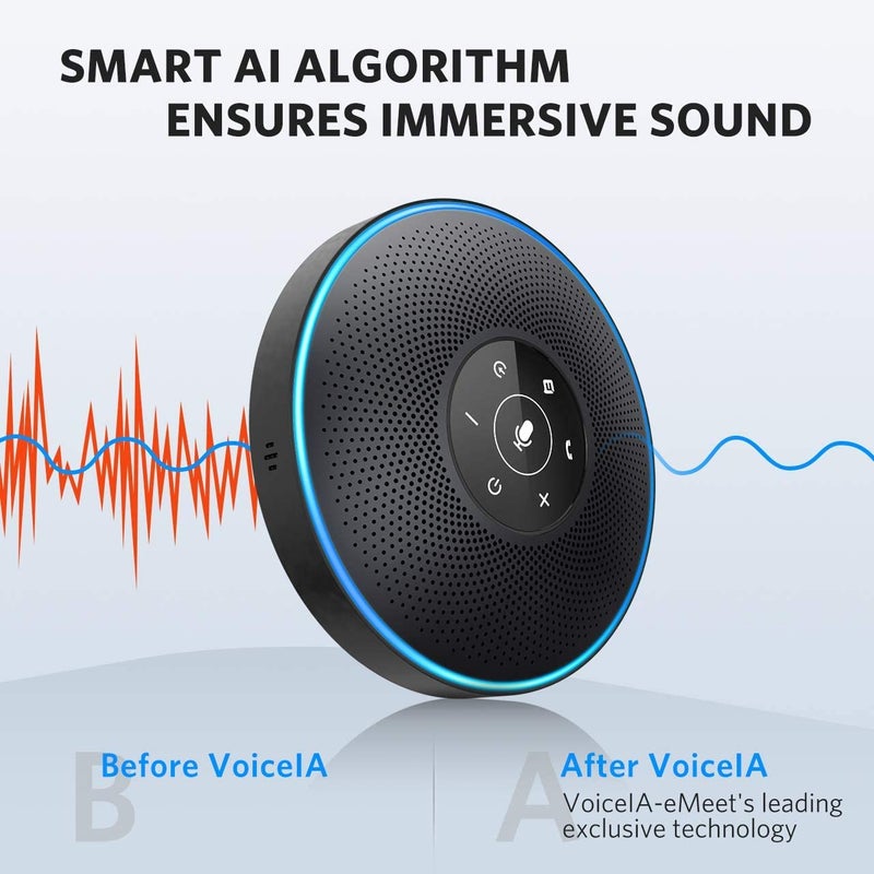eMeet EMEET Bluetooth Speakerphone M2 Black Conference Speaker for 5-8 People Business Conference 360º Voice Pickup 4 AI Microphone Self-Adaptive Conference Call Speaker Skype USB Speakerphone  - Image 5