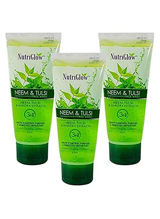 NUTRIGLOW Neem & Tulsi Nonfoaming Face Wash For Acne Prone Skin Removes Excess Oil Cleanse Pores And Fades Pigmentation Paraben And Sulphate Free 65Ml Each Pack Of 3 - Image 2