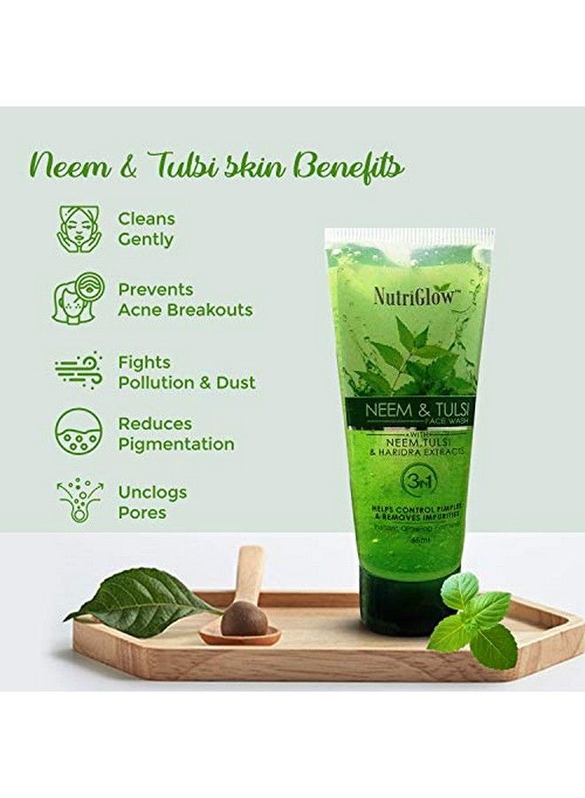 NUTRIGLOW Neem & Tulsi Nonfoaming Face Wash For Acne Prone Skin Removes Excess Oil Cleanse Pores And Fades Pigmentation Paraben And Sulphate Free 65Ml Each Pack Of 3 - Image 5