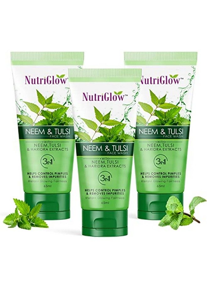 NUTRIGLOW Neem & Tulsi Nonfoaming Face Wash For Acne Prone Skin Removes Excess Oil Cleanse Pores And Fades Pigmentation Paraben And Sulphate Free 65Ml Each Pack Of 3 - Image 1