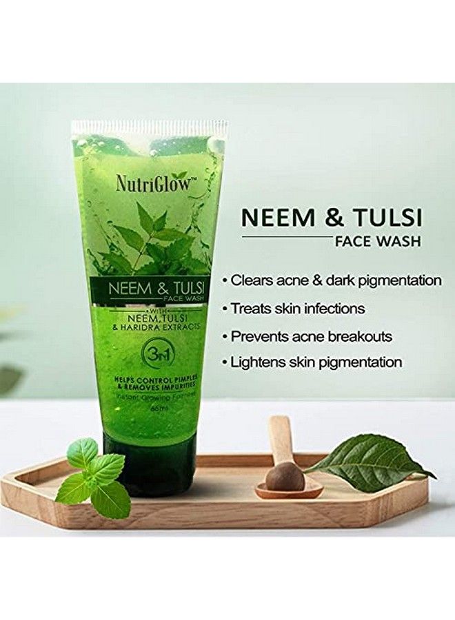 NUTRIGLOW Neem & Tulsi Nonfoaming Face Wash For Acne Prone Skin Removes Excess Oil Cleanse Pores And Fades Pigmentation Paraben And Sulphate Free 65Ml Each Pack Of 3 - Image 3
