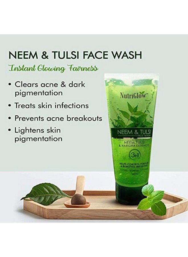 NUTRIGLOW Neem & Tulsi Nonfoaming Face Wash For Acne Prone Skin Removes Excess Oil Cleanse Pores And Fades Pigmentation Paraben And Sulphate Free 65Ml Each Pack Of 3 - Image 4