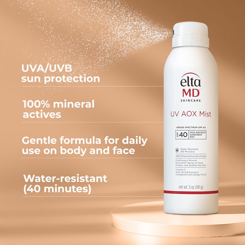EltaMD UV AOX Mist Mineral Sunscreen Spray SPF 40, Broad Spectrum Face and Body Sunscreen with Zinc Oxide, 100% Mineral Active, Hydration Boost with Antioxidants, Moisturizer with SPF 40, 5 oz - Image 2