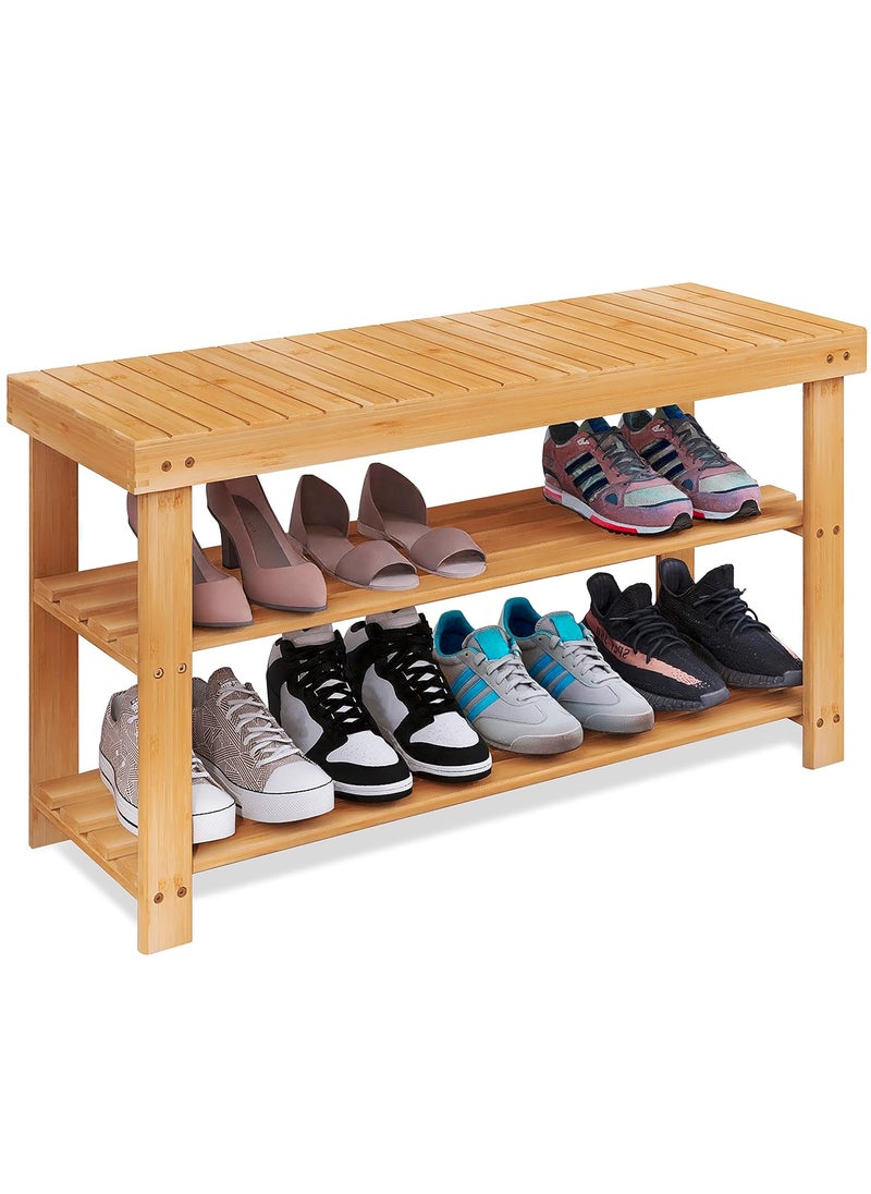 FEELING MALL FEELING MALL Shoe Cabinet 3 Tier Shoe Rack Entrance Bench Home Freestanding Shoe Rack Storage Rack Organizer for Entrance Hallway Living Room Shoe Storage Bench  - Image 2
