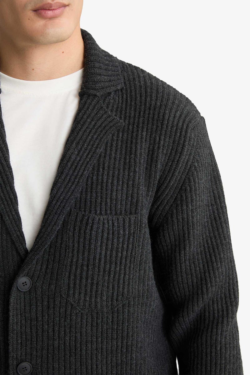 DeFacto Grey Man Standard Fit Jacket Collar Knitwear Cardigan Casual - Image 4