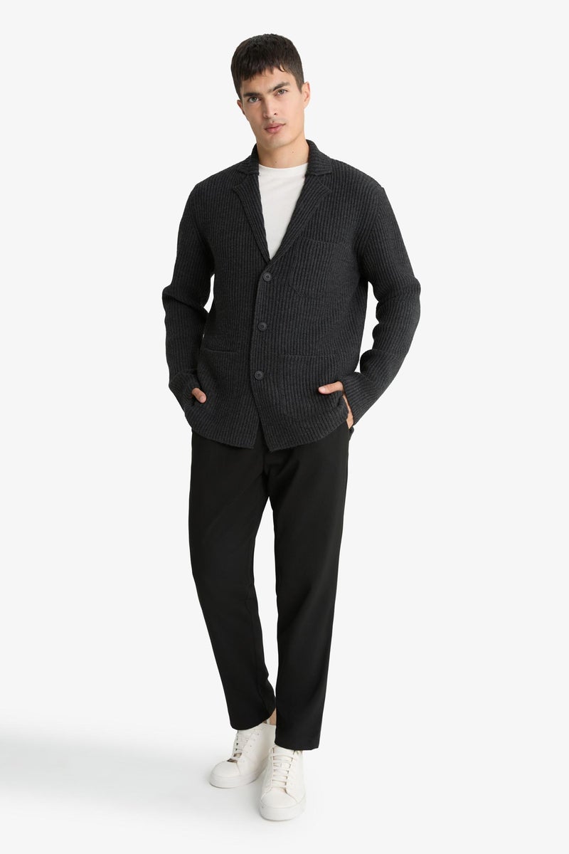 DeFacto Grey Man Standard Fit Jacket Collar Knitwear Cardigan Casual - Image 3