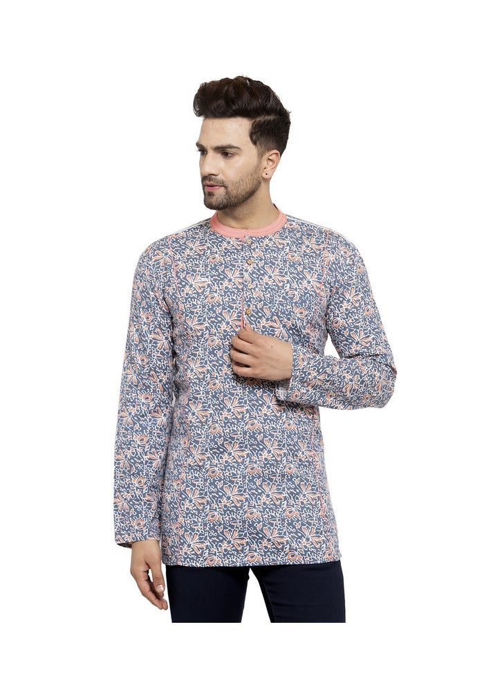 ARCHATTIRE كُرتا رمادي مزخرف بالزهور للرجال - Image 1