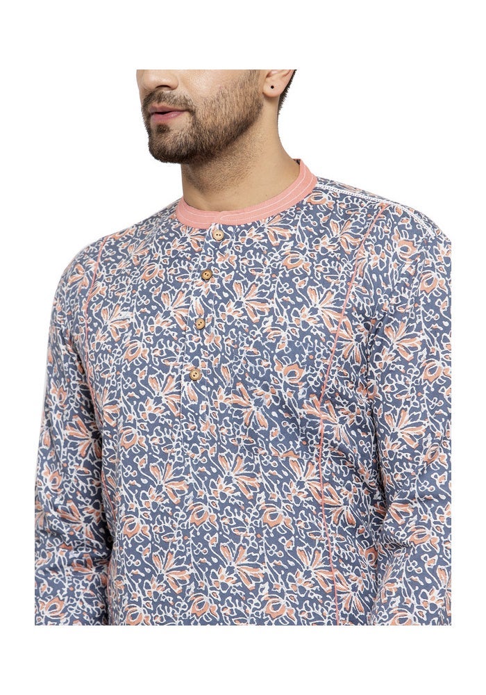 ARCHATTIRE كُرتا رمادي مزخرف بالزهور للرجال - Image 3