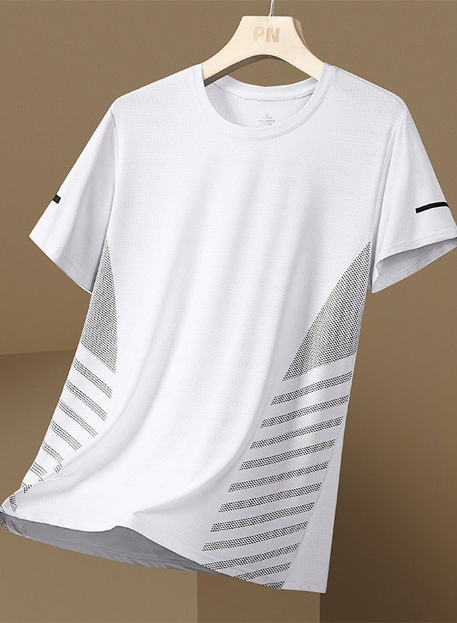 Loquat Men's Cooling Ice Silk Running Shirts Quick Dry Short Sleeve Athletic Gym T-Shirts White 