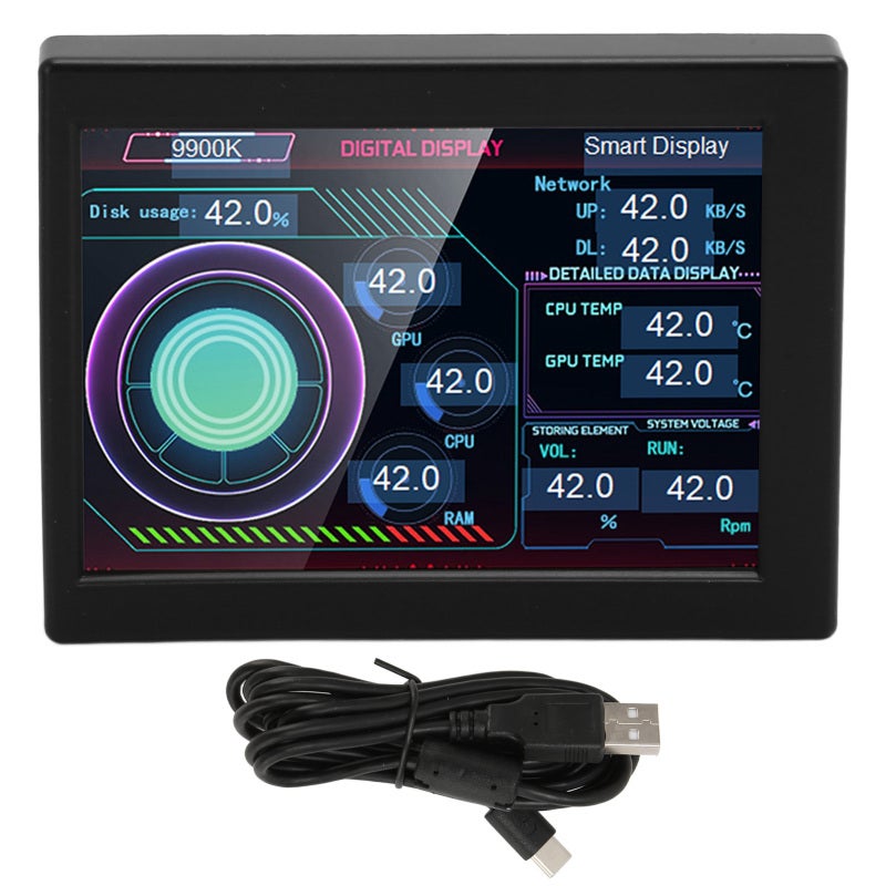 PC CPU Data Monitor 3.5 Inch IPS Display Second Monitor for Computer Temperature - Stepless Dimming Metal Shell for Eye Protection - Image 1