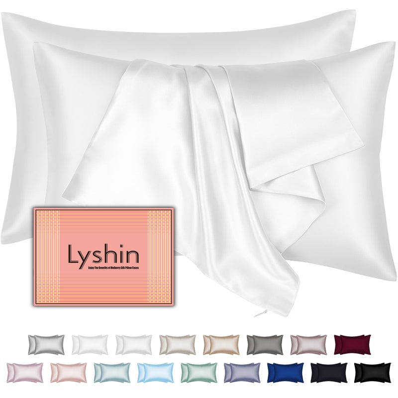 LYSHIN Mulberry Silk Pillow Cases 2 Pack King Size 20x36 Inches with Hidden Zipper, Ultra Smooth and Soft Breathable Cooling Silk Satin Pillowcase Set of 2, Better for Hair and Skin, Gifts for Women Men - Image 1