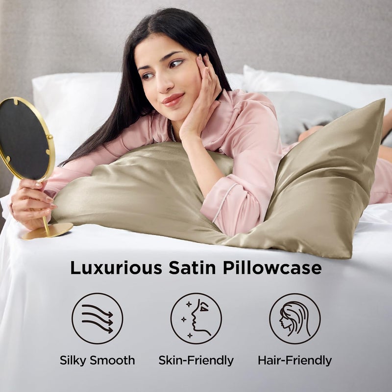 Bedsure Satin Pillowcase for Hair and Skin Queen - Taupe Silky Pillowcase 2 Pack 20x30 Inches - Satin Pillow Cases Set of 2 with Envelope Closure, Similar to Silk Pillow Cases, Gifts for Women Men - Image 3