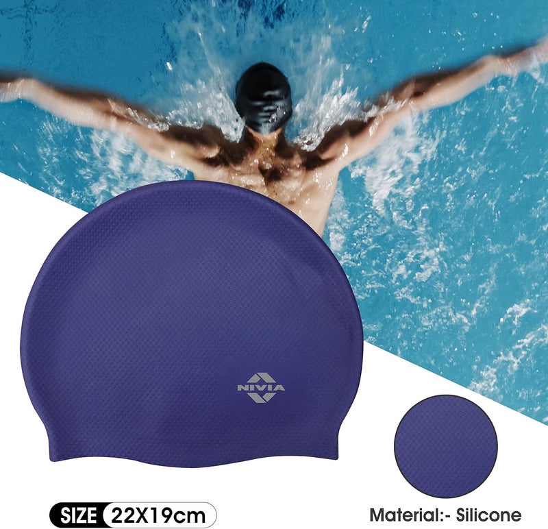 Nivia Pro Silicone Swimming Cap - Navy Blue - Image 2