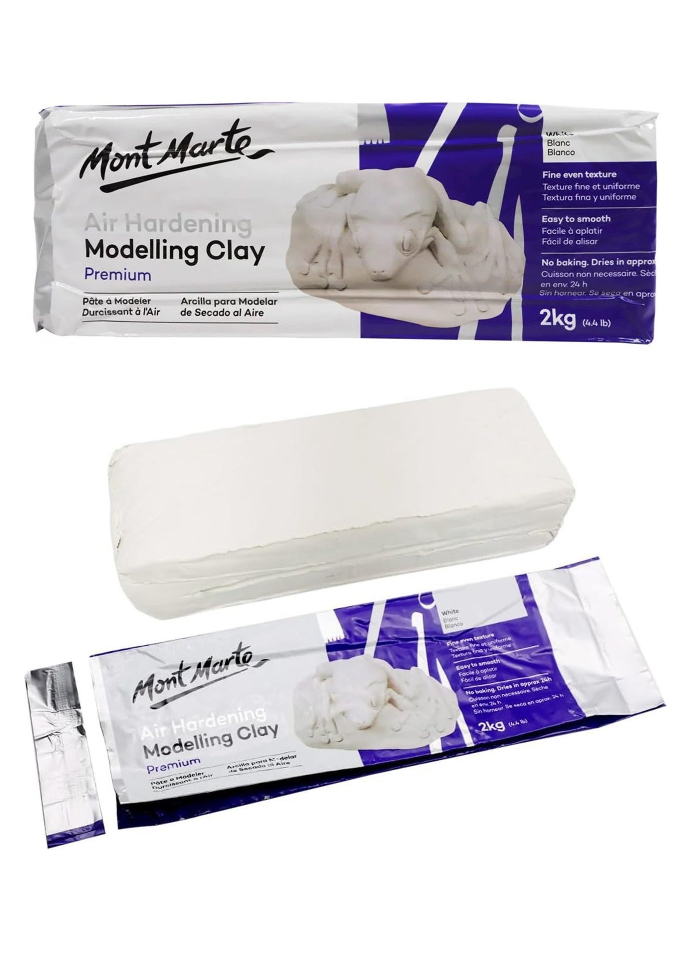 Mont Marte Premium Air Hardening Modelling Clay White 2 Kilogram Content