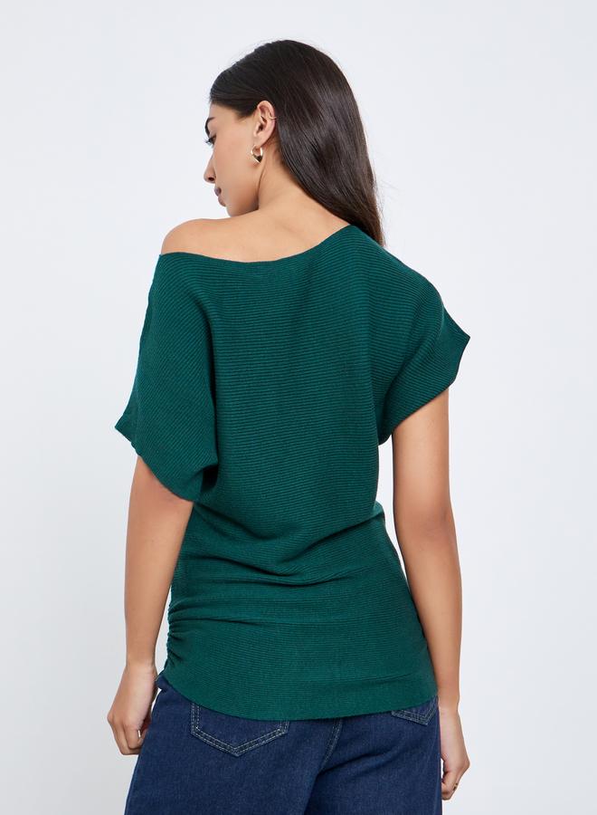 Styli Dark Green Ribbed Knit Batwing Sleeve Top - Image 5