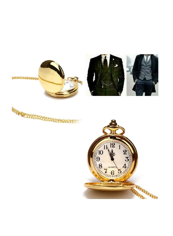Smooth Vintage Steel Quartz Pocket Watch Classic Fob Pocket Watch with Short Chain for Men Women - Image 3
