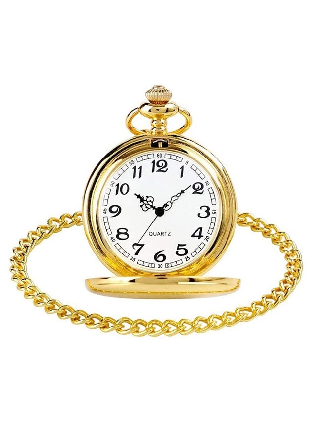 Smooth Vintage Steel Quartz Pocket Watch Classic Fob Pocket Watch with Short Chain for Men Women - Image 1