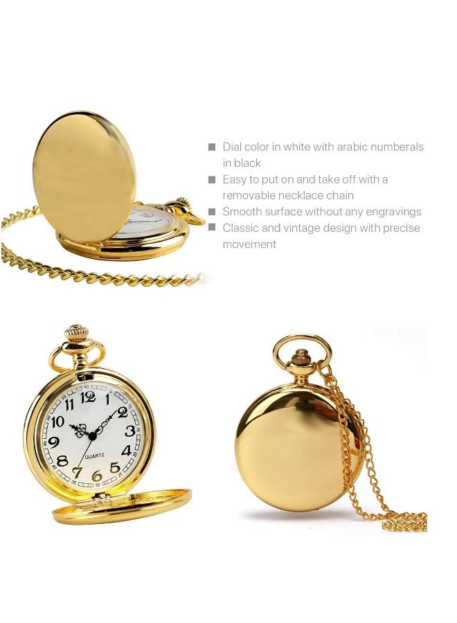 Smooth Vintage Steel Quartz Pocket Watch Classic Fob Pocket Watch with Short Chain for Men Women - Image 2