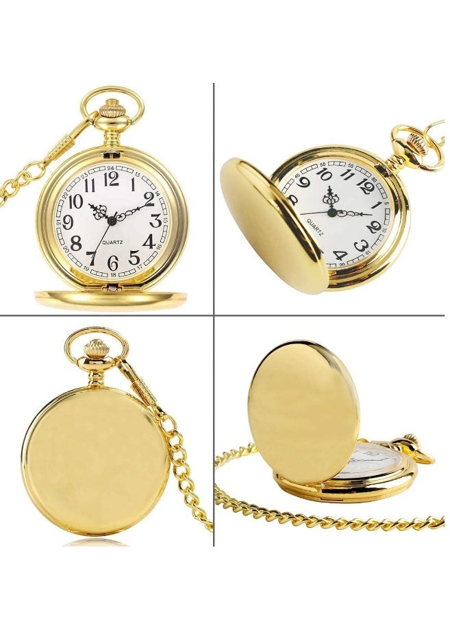 Smooth Vintage Steel Quartz Pocket Watch Classic Fob Pocket Watch with Short Chain for Men Women - Image 4
