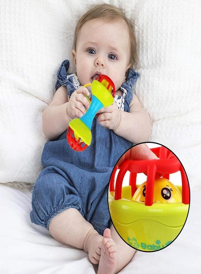 HOMOZE Baby Dumbbell Rattle Toy | BPA-Free Multicolor Handheld Rattle | Smooth Edges, Gentle Sound | Sensory Development Toy for Newborns & Infants (1 Pc) - Image 2
