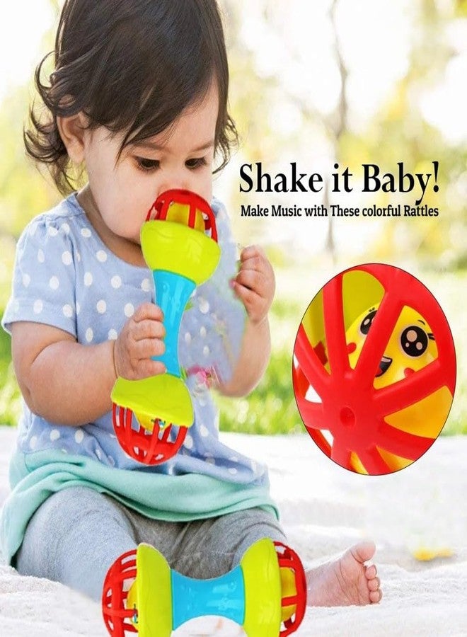 HOMOZE Baby Dumbbell Rattle Toy | BPA-Free Multicolor Handheld Rattle | Smooth Edges, Gentle Sound | Sensory Development Toy for Newborns & Infants (1 Pc) - Image 3