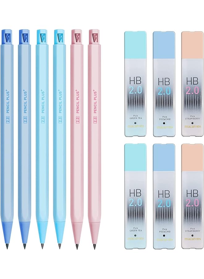 إيروريكس مجموعة أقلام رصاص ميكانيكية مكونة من 6 قطع 2 مم أقلام رصاص ميكانيكية باستيل مع مبراة و6 أنابيب رصاص Hb مجموعة أقلام رصاص ميكانيكية جمالية مع حقيبة للأطفال للكتابة والرسم والتخطيط ألوان عشوائية - Image 1