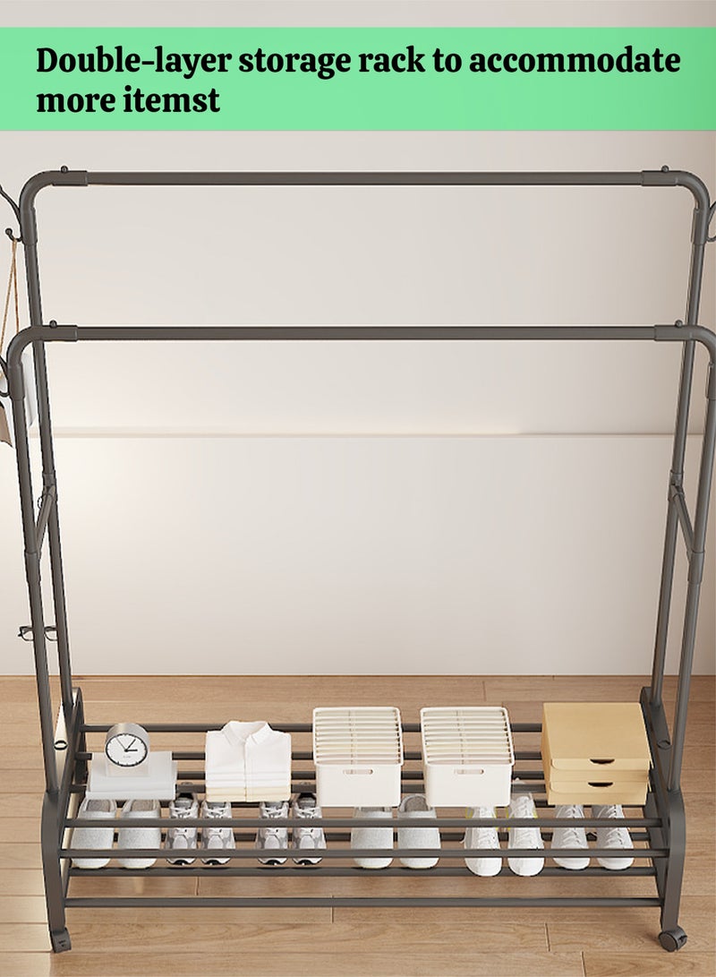 MITOYO Metal Clothes Hanger - Double Layered Clothes Rack - Store and Organize Clothes - Enhanced Load-bearing Capacity - Movable Clothes Rack with Swivel and Lockable Wheels - Easy to Install - Clothes Organizer - 120x46x175 cm - Image 3