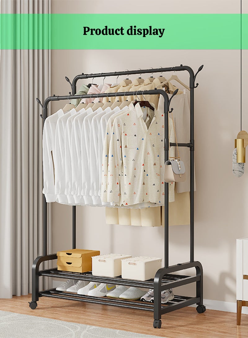 MITOYO Metal Clothes Hanger - Double Layered Clothes Rack - Store and Organize Clothes - Enhanced Load-bearing Capacity - Movable Clothes Rack with Swivel and Lockable Wheels - Easy to Install - Clothes Organizer - 120x46x175 cm - Image 2