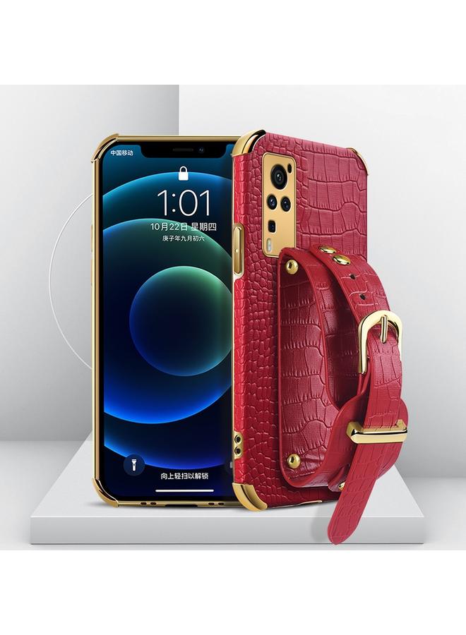 S-TOP Electroplated TPU Crocodile Pattern Leather Case with Wrist Strap For vivo X60 Pro - Image 1