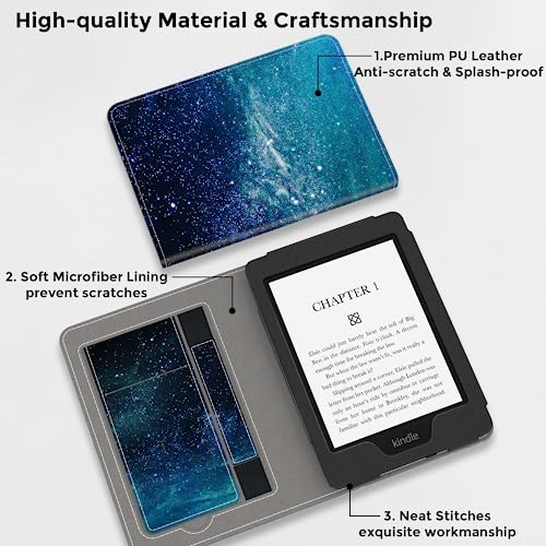 VORI Stand Case for 7"/6.8" Kindle Paperwhite (12th/11th Generation-2024/2021) and Kindle Colorsoft Signature Edition, PU Leather Case Smart Protective Cover with Auto-Wake/Sleep, Galaxy - Image 4