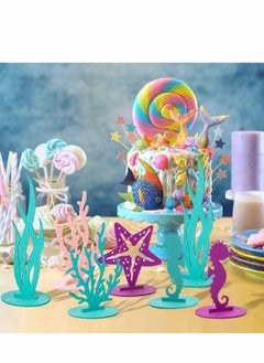 Y&D Mermaid Birthday Decorations Felt Table Centerpiece, 24Pcs Under the Sea Party Supplies for Ocean Theme Little Baby Shower  - Image 5